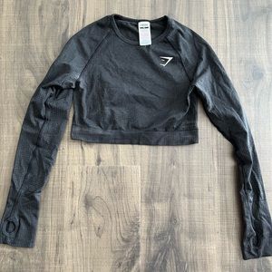 Gymshark Vital Seamless 2.0 Long Sleeve Crop Top - Black Mail - Medium